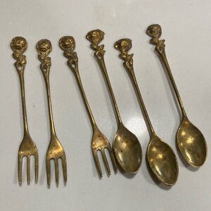 Solid Brass Set of Mini Forks/Spoons